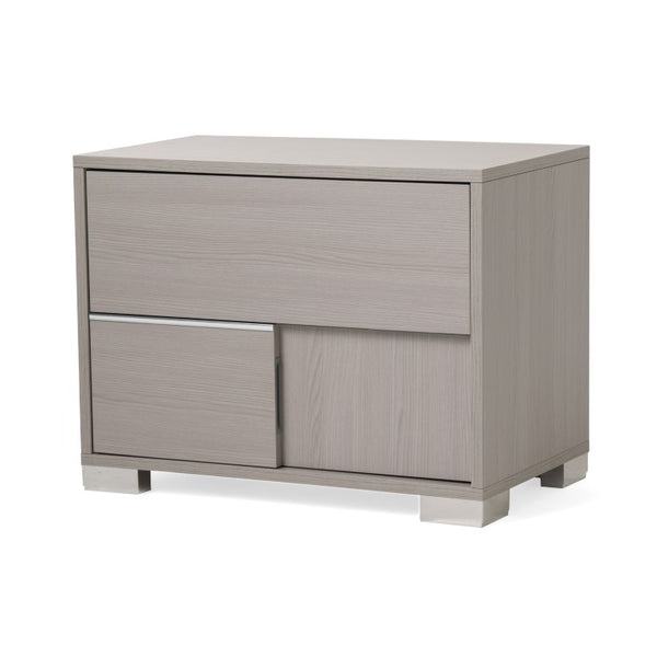 VIG Furniture Ethan Italian-Made Grey Nightstand With Soft-Close Drawers, Stainless Steel Feet, Modern Paneled Design VGACETHAN-NS