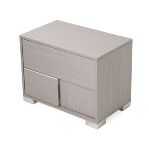 VIG Furniture Ethan Italian-Made Grey Nightstand With Soft-Close Drawers, Stainless Steel Feet, Modern Paneled Design VGACETHAN-NS