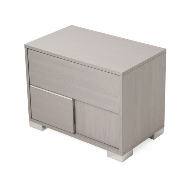 VIG Furniture Ethan Italian-Made Grey Nightstand With Soft-Close Drawers, Stainless Steel Feet, Modern Paneled Design VGACETHAN-NS