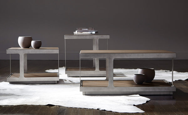 Bernhardt Bernhardt Belvedere End Table Portobello Oak & Antique Pewter Frame — Mid‑Century Modern Accent, 26" 590122