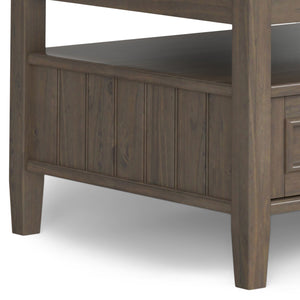English Elm Lev Lift Top Coffee Table in Smoky Brown Solid Wood with Storage, Drawers & Brushed Bronze Handles B136P158826
