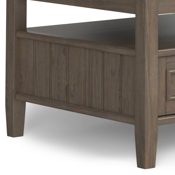 English Elm Lev Lift Top Coffee Table in Smoky Brown Solid Wood with Storage, Drawers & Brushed Bronze Handles B136P158826