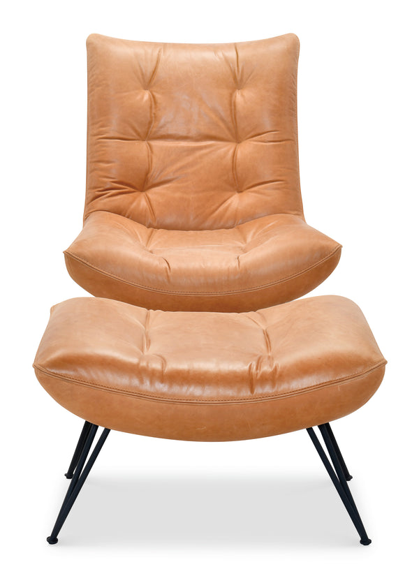Hooker Furniture Kayne Tufted Top-grain Leather Ottoman with Spindle Legs for Modern Living Rooms CC416-OT-086