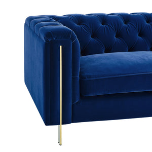 English Elm Steve Silver - Charlene Velvet Button Tufted Sofa with Chesterfield Rolled Arms, Brass Accents, Plush Foam Seating Blue B081P157407
