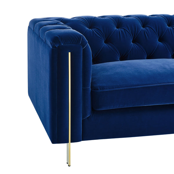 English Elm Steve Silver - Charlene Velvet Button Tufted Sofa with Chesterfield Rolled Arms, Brass Accents, Plush Foam Seating Blue B081P157407