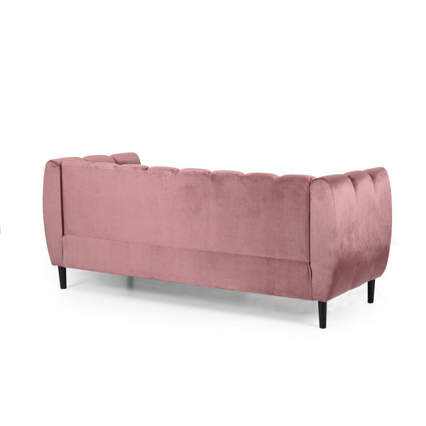 English Elm Miranda Channel Stitch Velvet Sofa Glam Living Room Seating with Tapered Birch Legs Blush 68604.00ABLSH_68604.00BBLSH