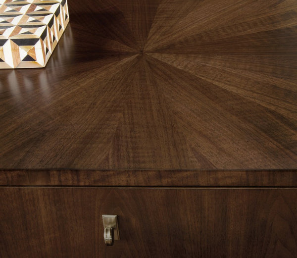 Hooker Furniture Archives Executive Desk In Classic Walnut With Satin Brass, 7-Drawer Storage, Cable Management Elegance 6123-10462-89