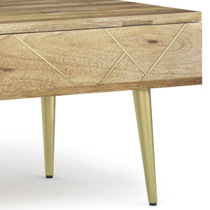 English Elm Jager Lift Top Coffee Table - Handcrafted Natural Mango Wood With Gold Accents & Hidden Storage B136P158756