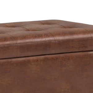English Elm Cosmopolitan Storage Ottoman - Distressed Saddle Brown Faux Leather With Hidden Storage & Style B136P159770
