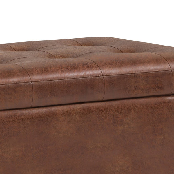 English Elm Cosmopolitan Storage Ottoman - Distressed Saddle Brown Faux Leather With Hidden Storage & Style B136P159770