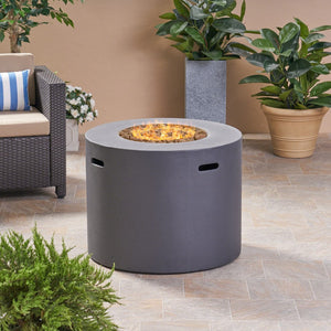 Christopher Knight Home® - Noble House - Aidan Outdoor 31" Round Light Weight Concrete Gas Burning Fire Pit