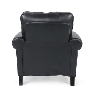 English Elm Club Chair Faux Leather Deep Seat Lounge with Dark Birch Legs for Living Room 71403.00PUMDNT