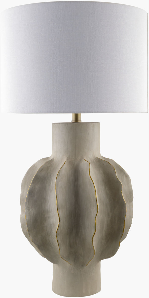Surya Eterne Accent Table Lamp - 30" Rustic Industrial Chic Design With Linen Shade & Iron Finial Body, Light Gray,Base, Light Gray,Shade (Outside), Cream,Shade (Inside), White,Finial, Metallic ,Silver,Harp, Metallic ,Nickel,Cord, Translucent Resin,Resin,Linen,Polyester,Iron Etr-001