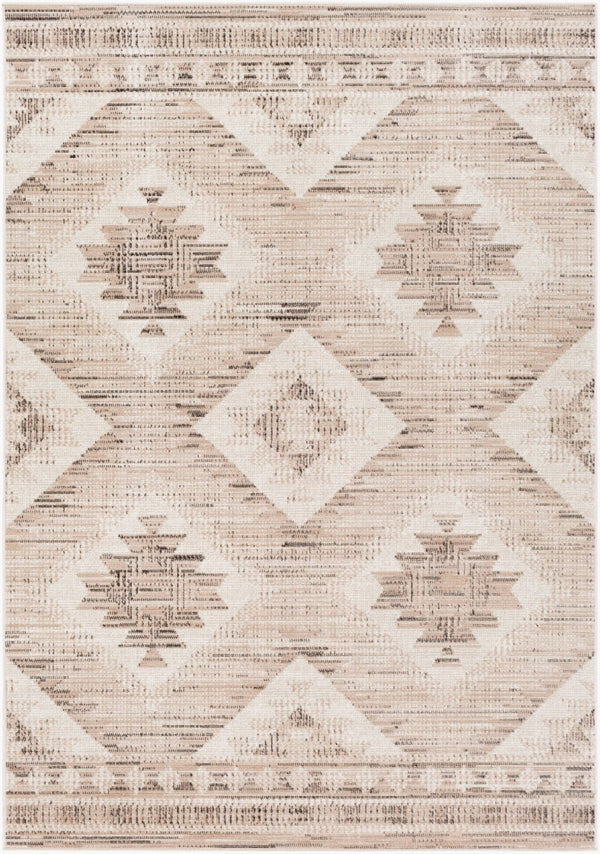 Livabliss Rafetus Arts and Crafts Polypropylene Area Rug Low Pile Entryway Accent Piece Tan, Black 5'3" x 7'7" ETS2341-5376