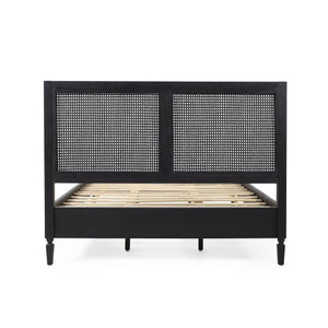 English Elm Balikos Acacia Wood Queen Bed with Woven Cane Headboard for Bohemian Bedrooms 71929.00DGRY-Q-FULL BED