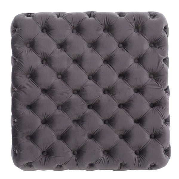 English Elm Ottoman Square Velvet Button Tufted Diamond Stitch Glam Footrest for Living Room 58948.00GRY