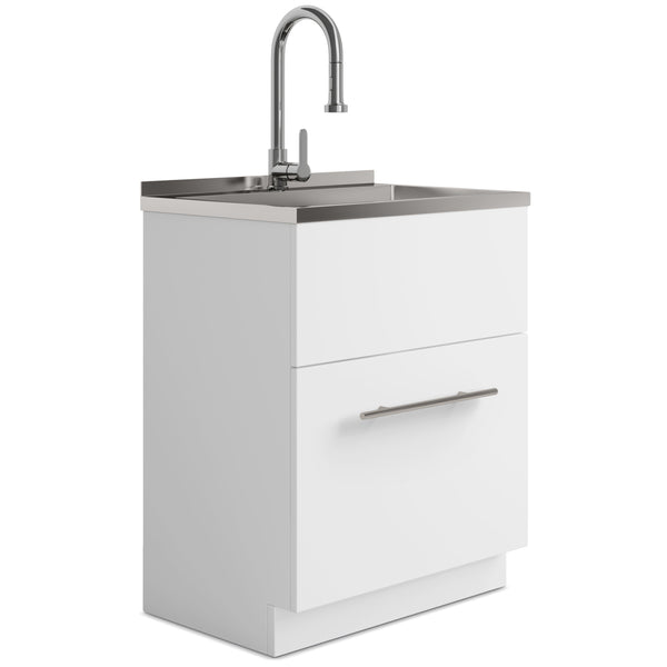 English Elm Metro 28" Compact Laundry Cabinet With Stainless Steel Sink & High-Arch Faucet For Utility Spaces B136P158806