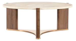 Hooker Furniture Eleana Sculptural Round Cocktail Table With Honed Marble Top, Light Caramel Walnut & Sunlit Bronze Accents 7252-80111-85