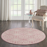 Nourison Jubilant JUB06 Machine Made Power-loomed Narrow Border Indoor Only Farmhouse Contemporary Rug Ivory Pink, Ivory Pink 100% Polypropylene 99446478542