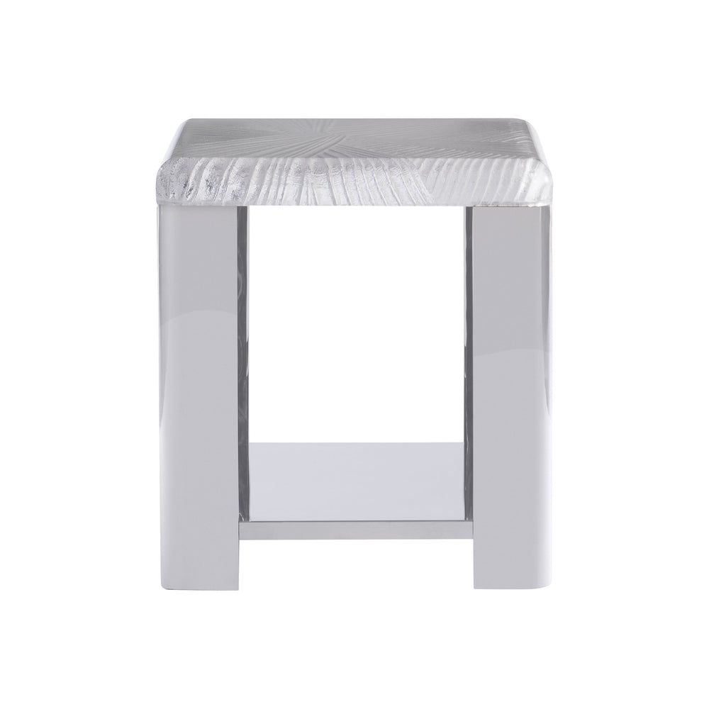 Bernhardt Bernhardt Sculptural Aura Side Table With Carved Acrylic Top & Polished Stainless Shelf – Luxe Accent 316111