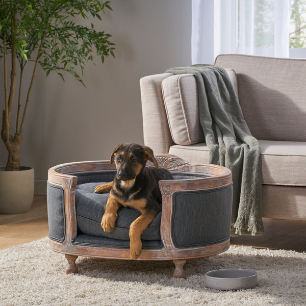 English Elm Pet Bed with Tufted Cushion Solid Birch Turned Legs Upholstered Living Room Sofa Style 72913.00