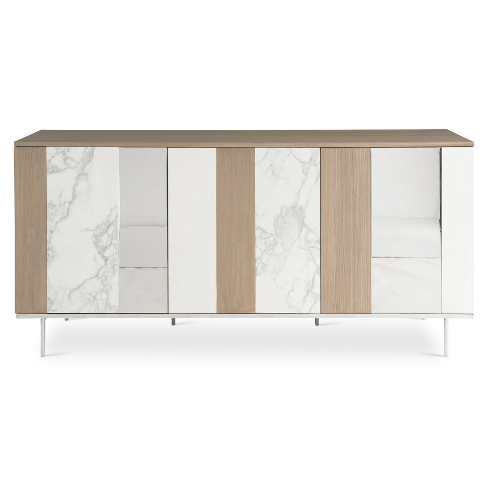Bernhardt Bernhardt Modulum Buffet With Geometric Veneer Panels, Faux Marble, Stainless Base & Soft‑Close Drawer 315132