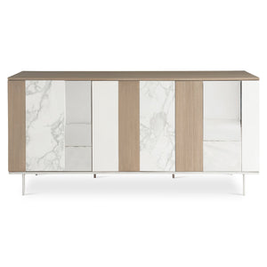 Bernhardt Bernhardt Modulum Buffet With Geometric Veneer Panels, Faux Marble, Stainless Base & Soft‑Close Drawer 315132