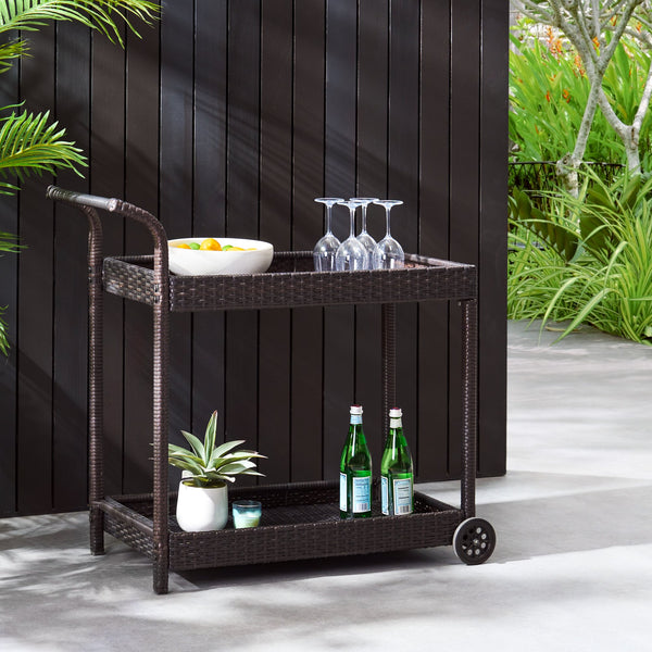 English Elm Savona Woven Resin Wicker Bar Cart with Rolling Casters for Patio or Living Room 56215.00MBRN