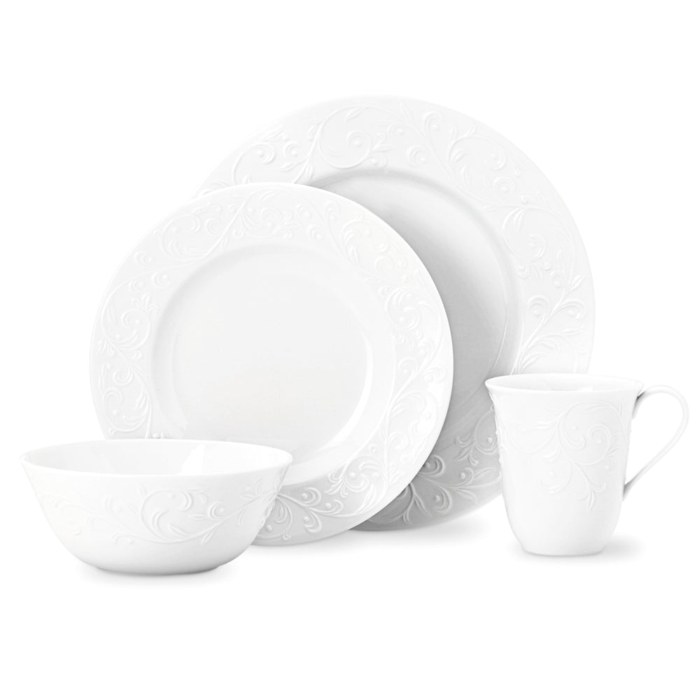 Lenox Opal Innocence Carved 4-Piece Place Setting White, WHITE PORCELAIN 806686