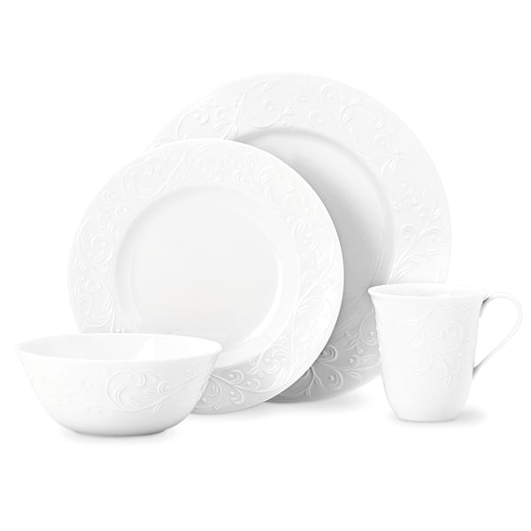 Lenox Opal Innocence Carved 4-Piece Place Setting White, WHITE PORCELAIN 806686