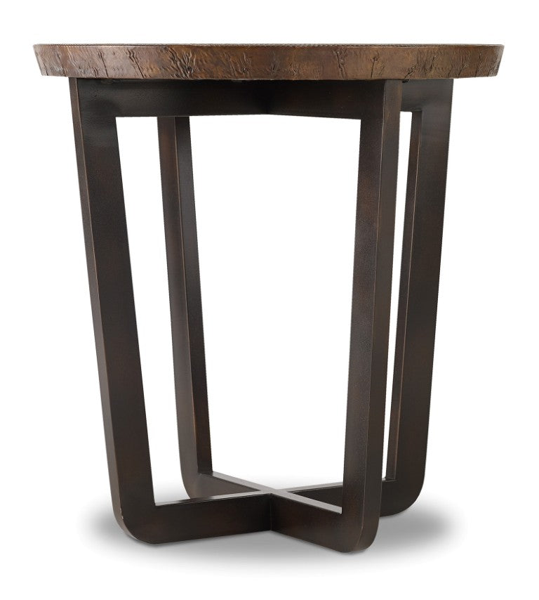 Hooker Furniture Parkcrest Aged Copper Round End Table With Forged Metal Base, Compact Rustic-Modern Accent Table 5527-80116-COR