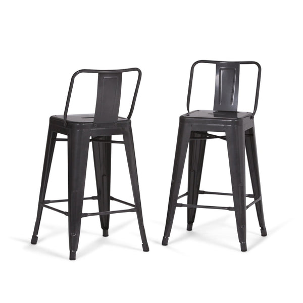 English Elm Rayne - Set Of 2 Industrial Metal Counter Height Stools With Curved Back For Kitchen & Bar Use B136P159483-GIGA