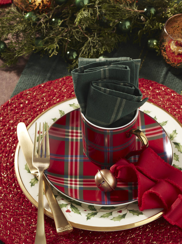 Lenox Holiday Red Tartan Accent Plates, Set of 4 Red, RED PORCELAIN 896528