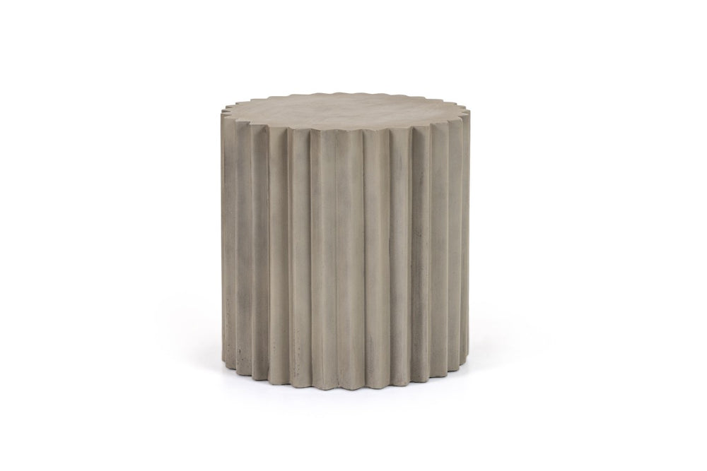 VIG Furniture Evadale Concrete End Table — Modern Ribbed Cylindrical Accent, Dark Grey, Weather-Resistant Durable VGGR-685156-GRY