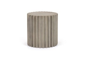 VIG Furniture Evadale Concrete End Table — Modern Ribbed Cylindrical Accent, Dark Grey, Weather-Resistant Durable VGGR-685156-GRY