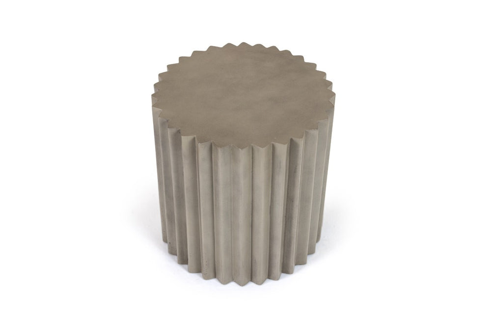 VIG Furniture Evadale Concrete End Table — Modern Ribbed Cylindrical Accent, Dark Grey, Weather-Resistant Durable VGGR-685156-GRY