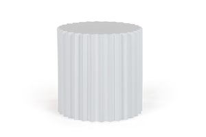 VIG Furniture Evadale Ribbed White Concrete End Table — Modern 22" Sculptural Side Table, Weather‑Resistant, 220Lb Capacity VGGR-685156-WHT