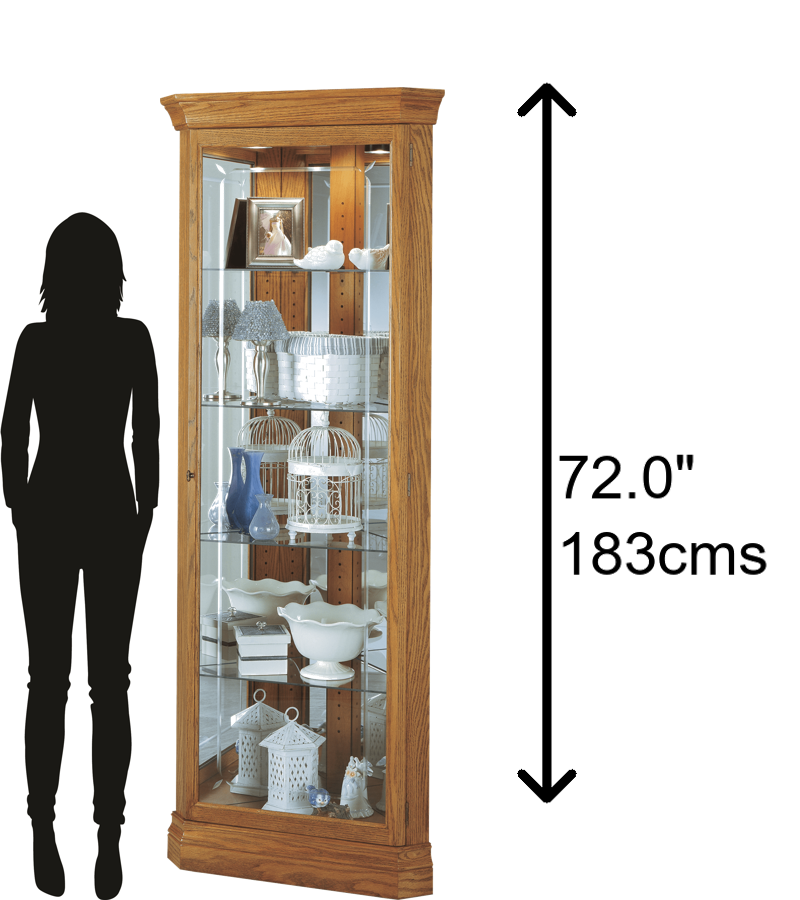 Hekman Furniture 680347 Hammon Lighted Corner Curio Cabinet - Elegant Glass Display For Collectibles, Golden Oak Finish Golden Oak Hammond Corner Curio Cabinet 680347