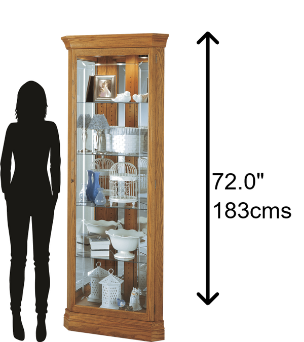 Hekman Furniture 680347 Hammon Lighted Corner Curio Cabinet - Elegant Glass Display For Collectibles, Golden Oak Finish Golden Oak Hammond Corner Curio Cabinet 680347