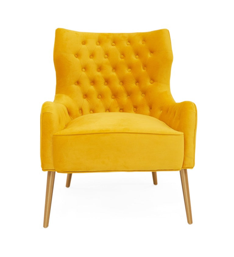 VIG Furniture Everly Velvet Yellow Accent Chair With Gold Tapered Legs, Mid-Century Style, Pocket Spring Comfort VGRHRHS-AC-741-CH
