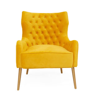 VIG Furniture Everly Velvet Yellow Accent Chair With Gold Tapered Legs, Mid-Century Style, Pocket Spring Comfort VGRHRHS-AC-741-CH