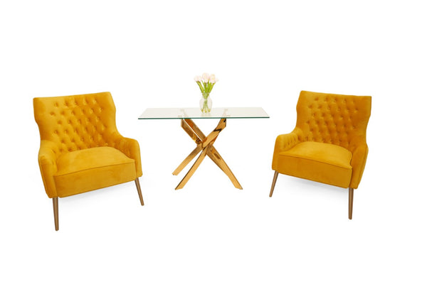 VIG Furniture Everly Velvet Yellow Accent Chair With Gold Tapered Legs, Mid-Century Style, Pocket Spring Comfort VGRHRHS-AC-741-CH