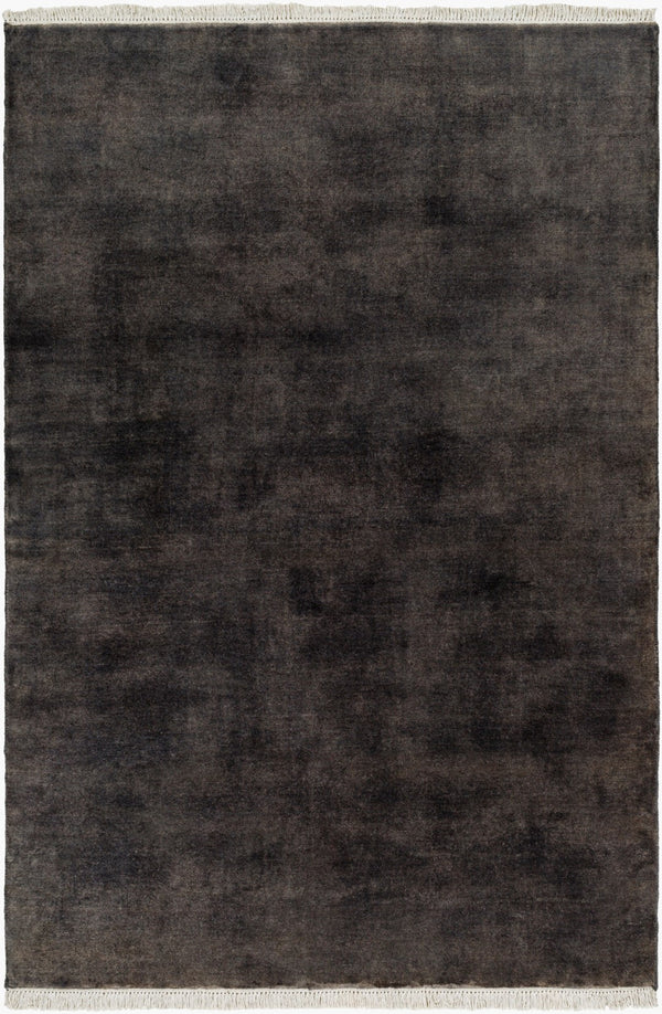 Surya Evergreen 10' X 14' Handmade Wool Rug - Modern Minimalist Design With Unique Fringe Detail Black Wool Evg2302-1014