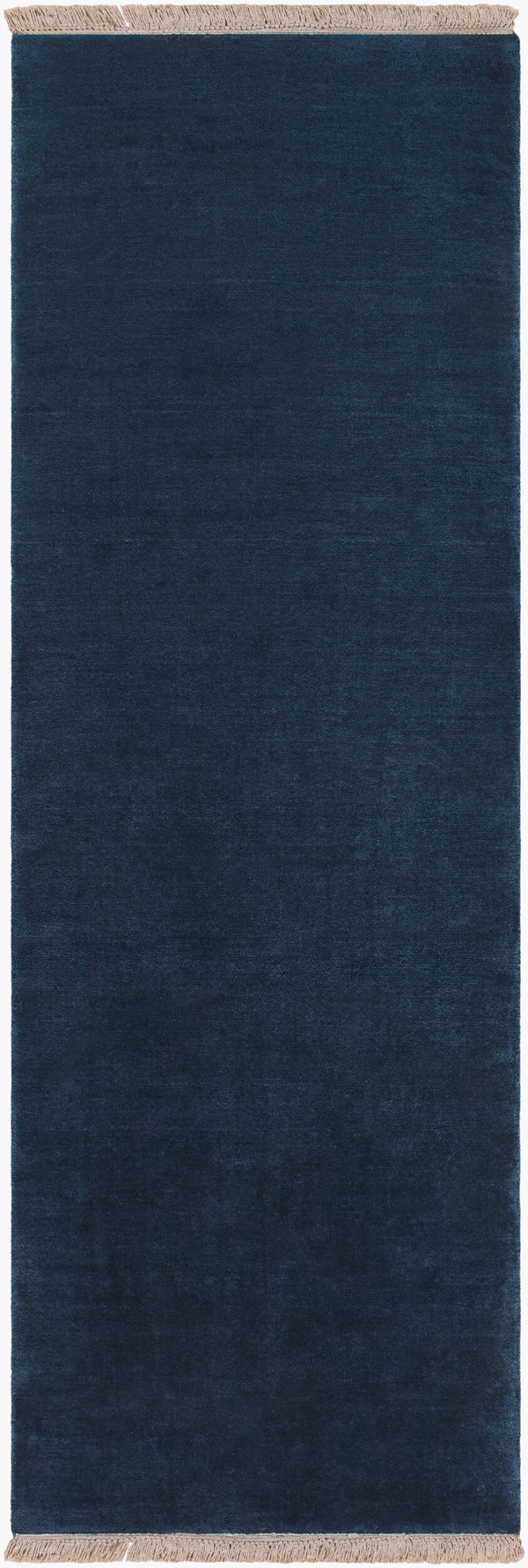 Surya Evergreen 10' X 14' Handmade Wool Rug - Modern Minimalist Design With Unique Fringe Detail Dark Blue Wool Evg2303-268
