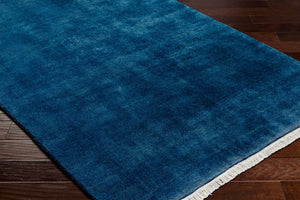 Surya Evergreen 10' X 14' Handmade Wool Rug - Modern Minimalist Design With Unique Fringe Detail Midnight Blue Wool Evg2304-6rd
