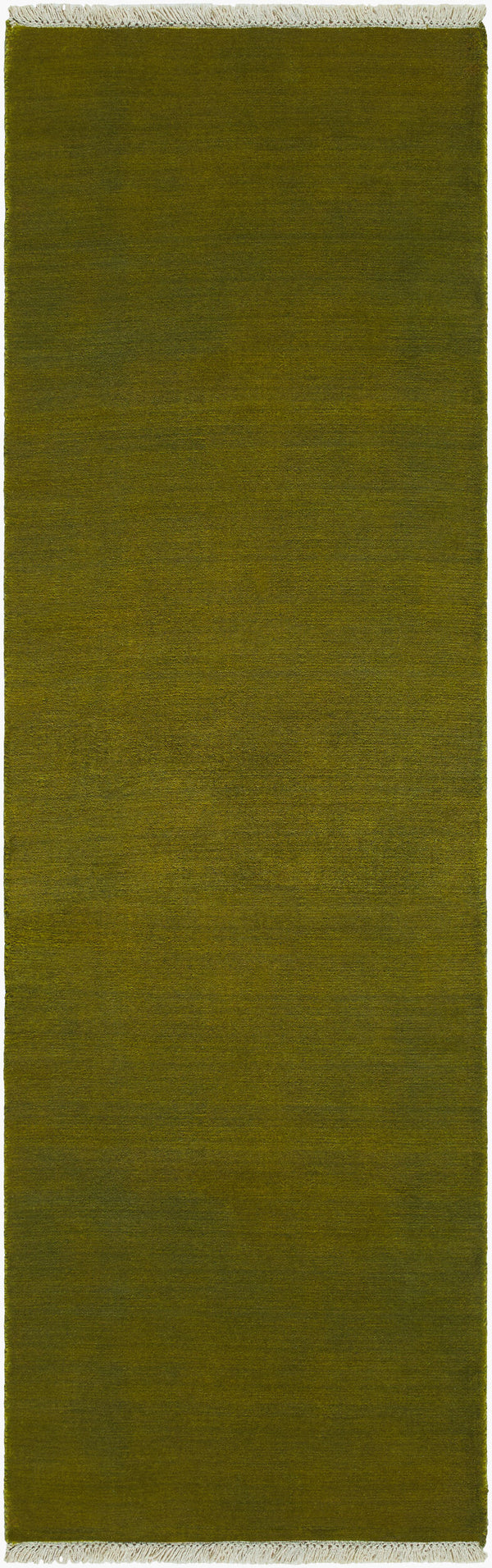 Surya Evergreen 10' X 14' Handmade Wool Rug - Modern Minimalist Design With Unique Fringe Detail Olive Wool Evg2312-268