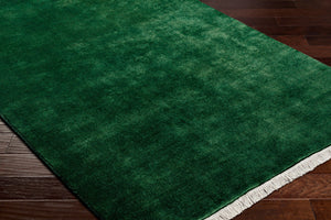 Surya Evergreen 10' X 14' Handmade Wool Rug - Modern Minimalist Design With Unique Fringe Detail Forest Green Wool Evg2313-1014
