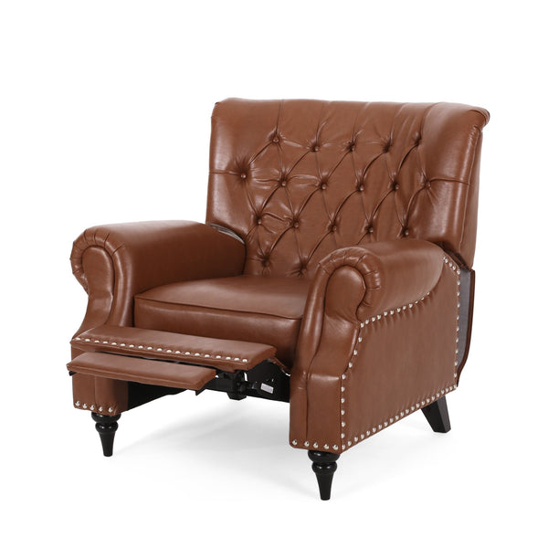 English Elm Christopher Knight Home® - Classic Classic Style Fabric Push Back Chair with Rivet Detail, Rolled Arms & Plush Cushions for Comfort and Stability Light Brown 71909.00PUCOGN
