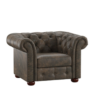 Homelegance By Top-Line Pietro Tufted Scroll Arm Chesterfield Chair Brown Polished Microfiber