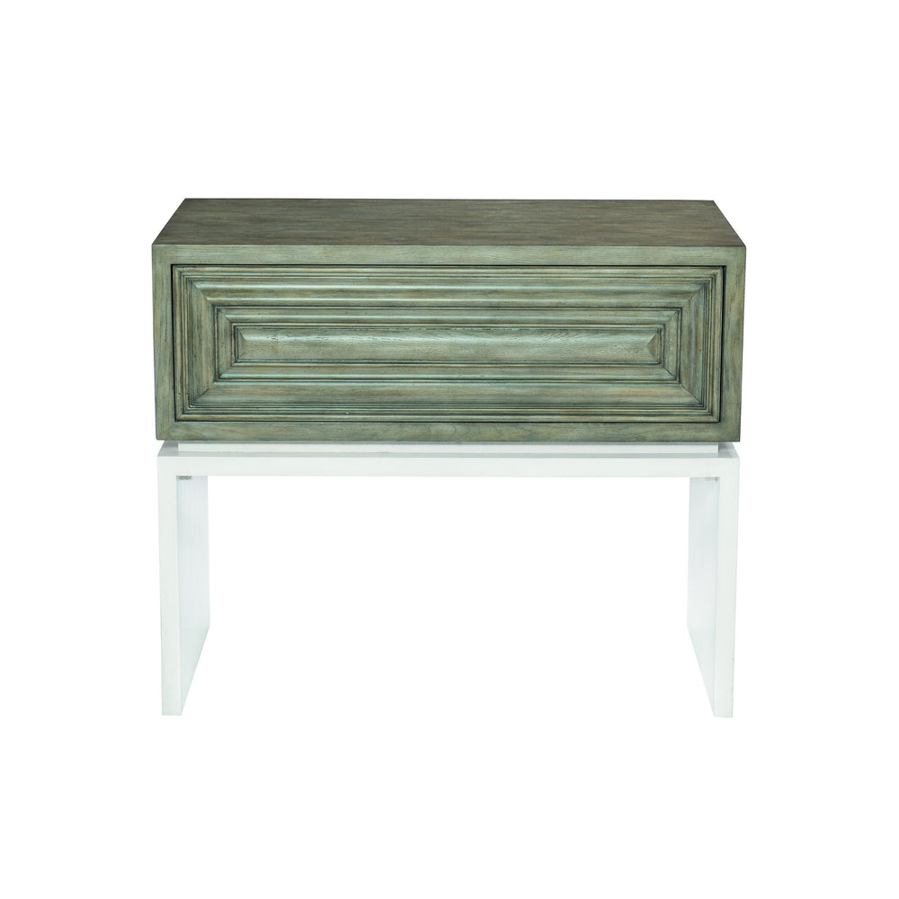 Bernhardt Bernhardt Goodman Nightstand With Touch‑Open Drawer, Two‑Tone Oak Finish, Rustic Gray & White Plaster — Adjustable Glides For Leveling 369217